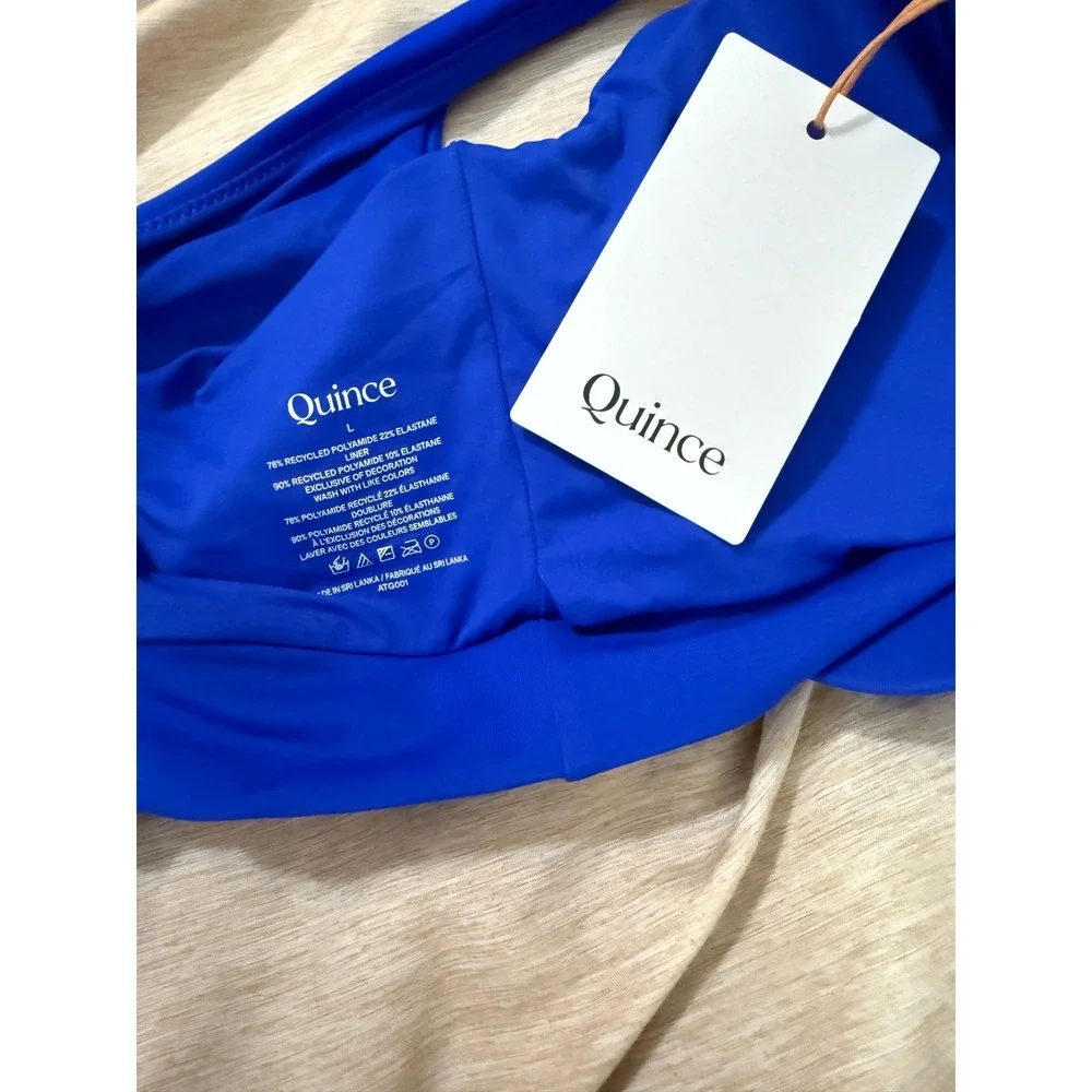 quince italian tank bikini top swimsuit in electric blue, women size large